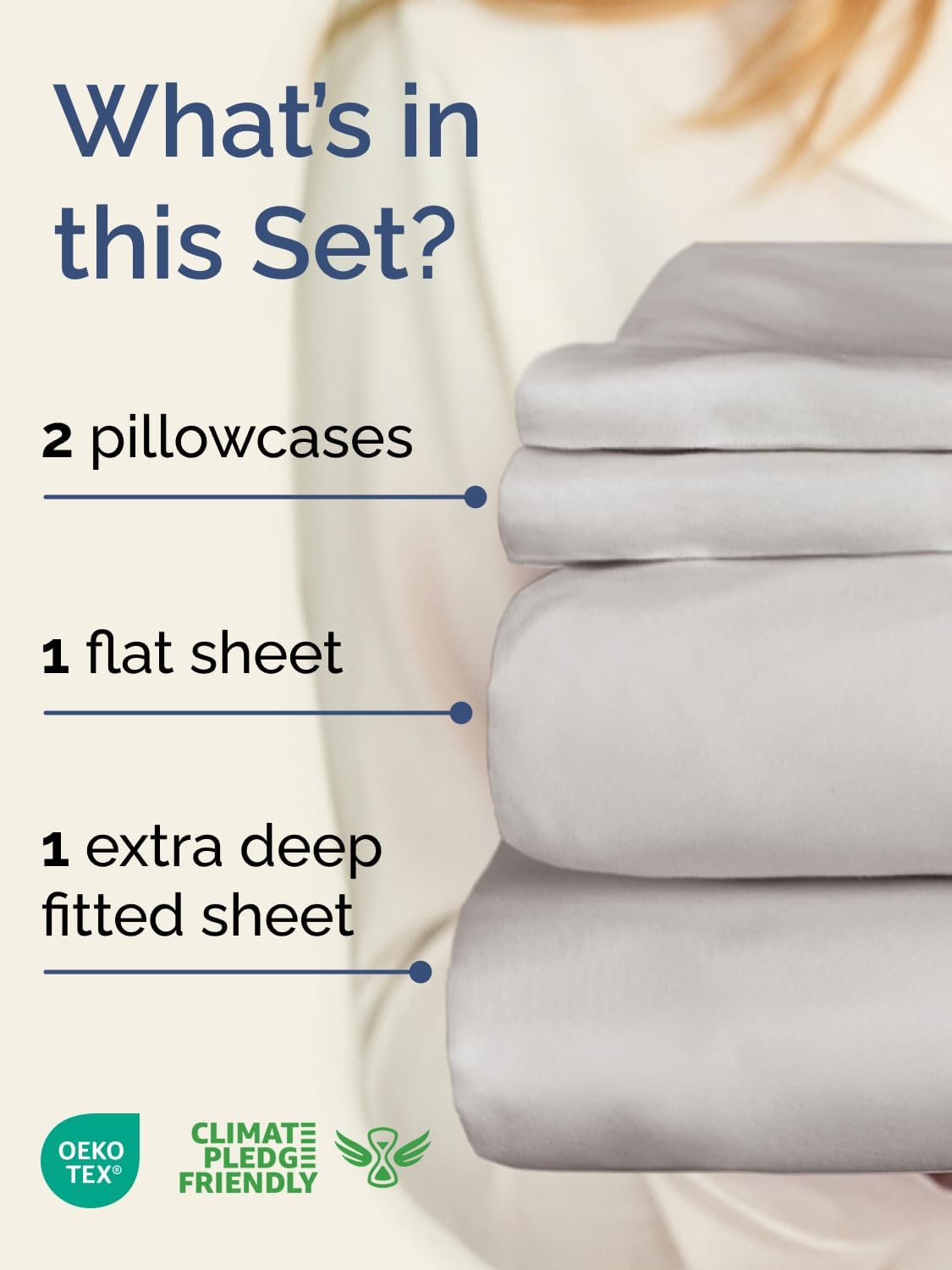 Skiennix Extra Deep Twin Sheet Set - 4-Piece Breathable Cooling Bedding - Soft, Wrinkle-Free French Grey