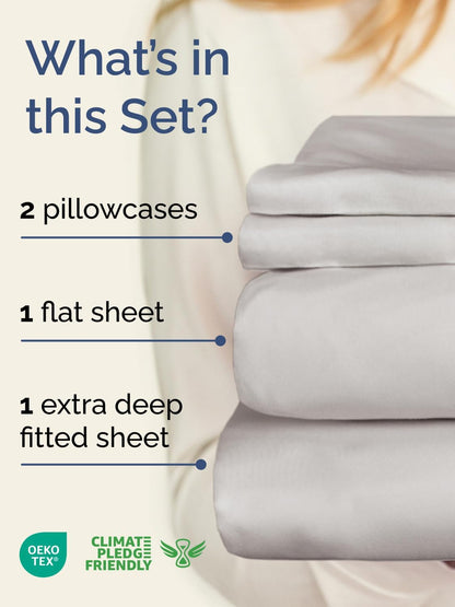 Skiennix Extra Deep Twin Sheet Set - 4-Piece Breathable Cooling Bedding - Soft, Wrinkle-Free French Grey