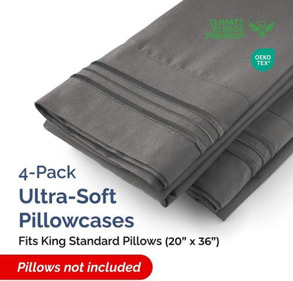 King Standard Pillow Cases by King - Soft Hotel Quality Pillowcase Covers | Comfy & Machine Washable - 4 Piece Set in Charcoal