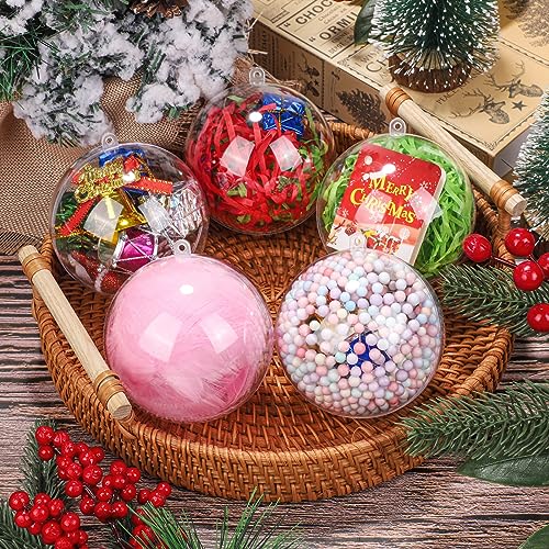 3.2 Inch Christmas Clear Plastic Fillable Ball Ornaments Set of 50 - DIY Transparent Baubles for Holiday Decor