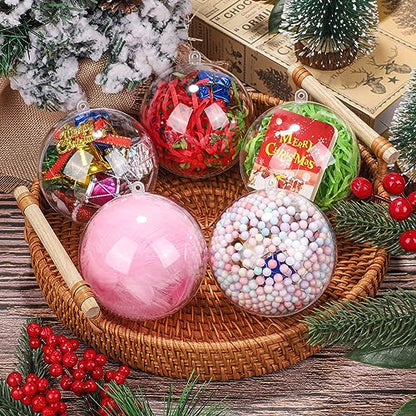 3.2 Inch Christmas Clear Plastic Fillable Ball Ornaments Set of 50 - DIY Transparent Baubles for Holiday Decor