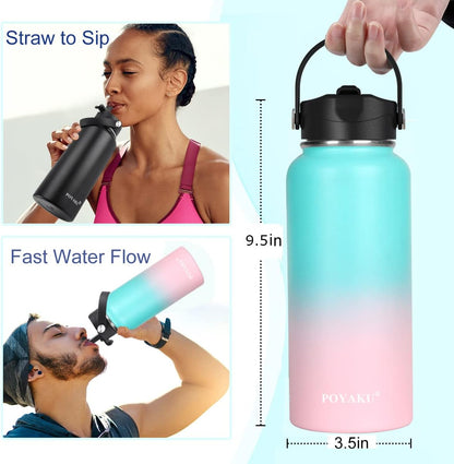 Skiennix Insulated Water Bottle - Leak Proof, Vacuum-Sealed Design | 32oz, 40oz, 64oz, 128oz Options
