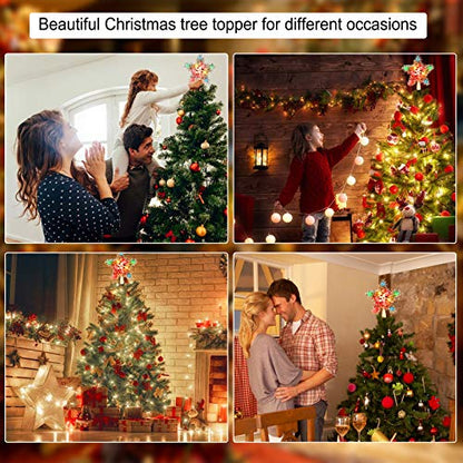 Multicolor Christmas Tree Star Topper with Lights - Tinsel Wreath Plug-in 3D Star