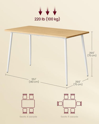 VASAGLE Dining Table, Dining Room Table for 4-6 People, Modern Farmhouse, for Kitchen, Quick Assembly, Heat-Resistant Surface, 29.5 x 55.1 x 29.5 Inches, Golden Oak and Cloud White UKDT100N01V2
