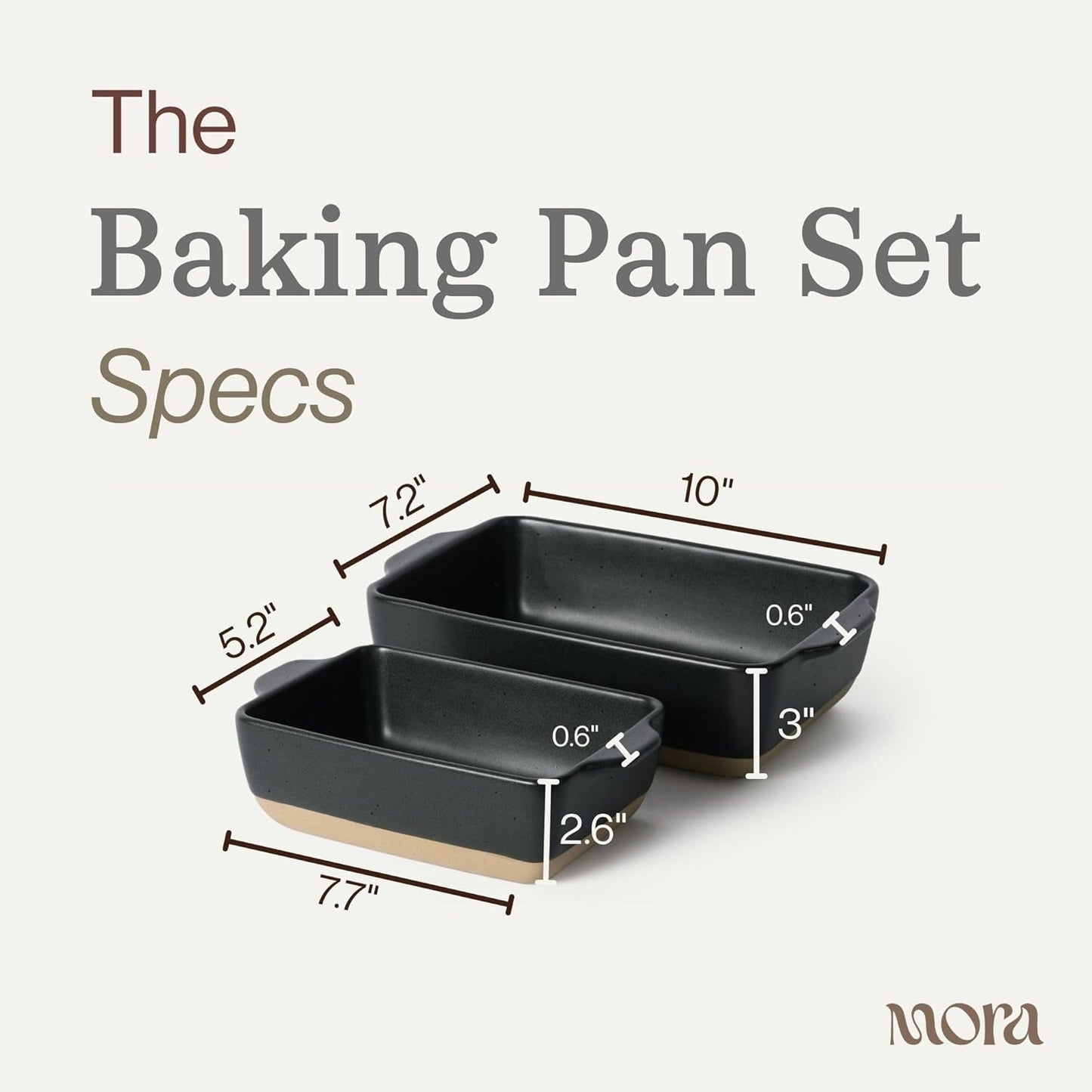 Mora Ceramic Baking Dishes Set of 2 - Versatile Casserole & Loaf Pans | 7x11 in, Porcelain, Freezer Safe - Liquorice