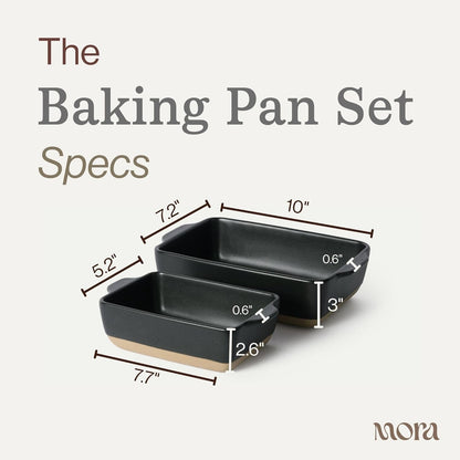 Mora Ceramic Baking Dishes Set of 2 - Versatile Casserole & Loaf Pans | 7x11 in, Porcelain, Freezer Safe - Liquorice