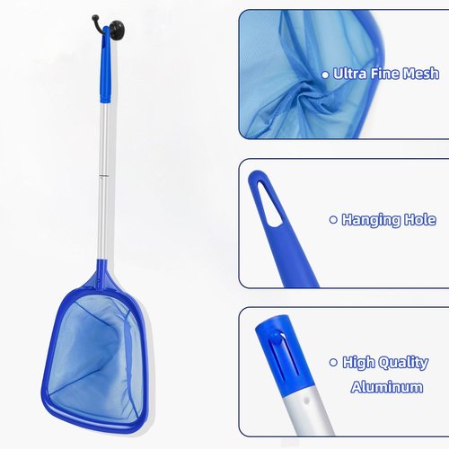 Hot Tub Pool Skimmer Net - 13'' Aluminum Pole with Ultra Fine Mesh for Efficient Leaf & Debris Cleaning