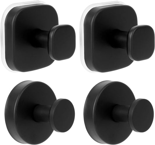 Skiennix Suction Cup Hooks - Strong Adhesive Metal Bathroom & Kitchen Holders | No Drill, Black, 4-Pack