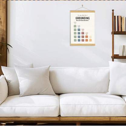 YGSDZY Grounding Technique Exercise Poster - Therapy Office Decor & Classroom Wall Art | Wood Hanger
