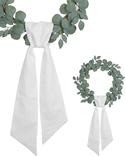 Skiennix White Linen-Style Wreath Sash - 2 Pieces, 55"x5.1" Blank Ribbon for DIY Embroidery & Holiday Decor