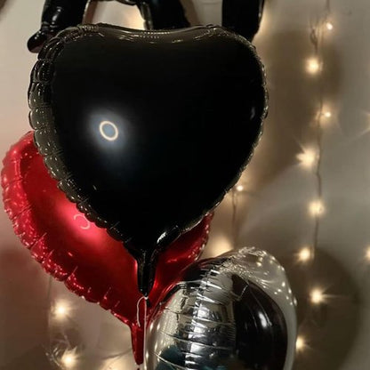 Black Heart Balloons - 18 Inch Romantic Foil Balloons | 12PCS Large Helium Balloons for Weddings & Parties