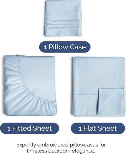 Sky Blue Twin Size 3-Piece Sheet Set | Comfy, Breathable & Cooling Luxury Bedding - Ultra-Soft, Deep Pockets