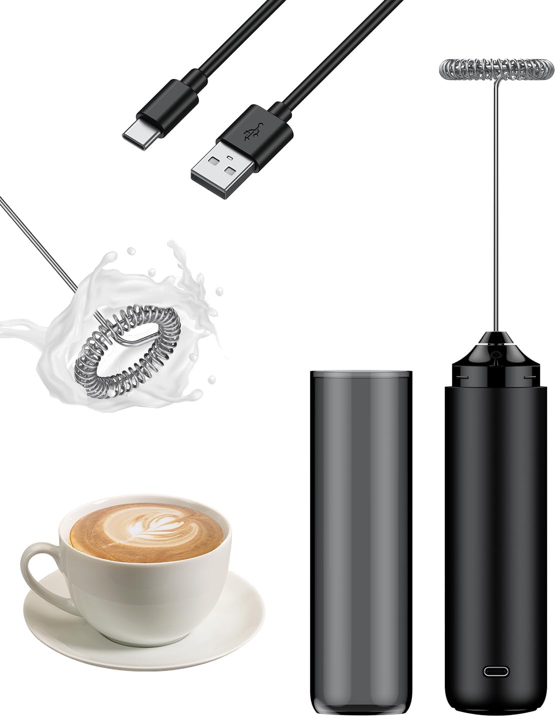 Pawfly Rechargeable Milk Frother - Handheld Stainless Steel Whisk for Cappuccino & Latte - Portable Electric Mixer