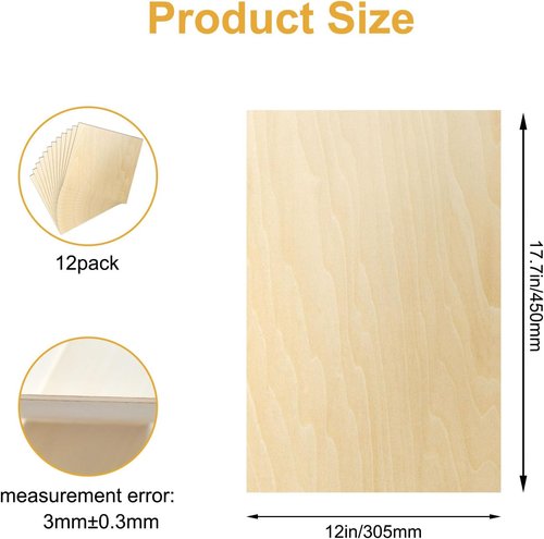 Basswood Sheets - 12 Pack 12x18x1/8 Inch | Unfinished Balsa Wood for Laser Cutting & DIY Crafts