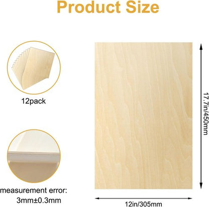 Basswood Sheets - 12 Pack 12x18x1/8 Inch | Unfinished Balsa Wood for Laser Cutting & DIY Crafts