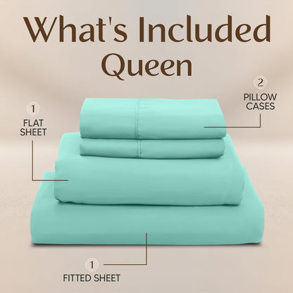 Utopia Bedding Queen Size Sheet Set - Soft & Breathable 4-Piece Microfiber Bedding | Oeko Tex Spa Blue