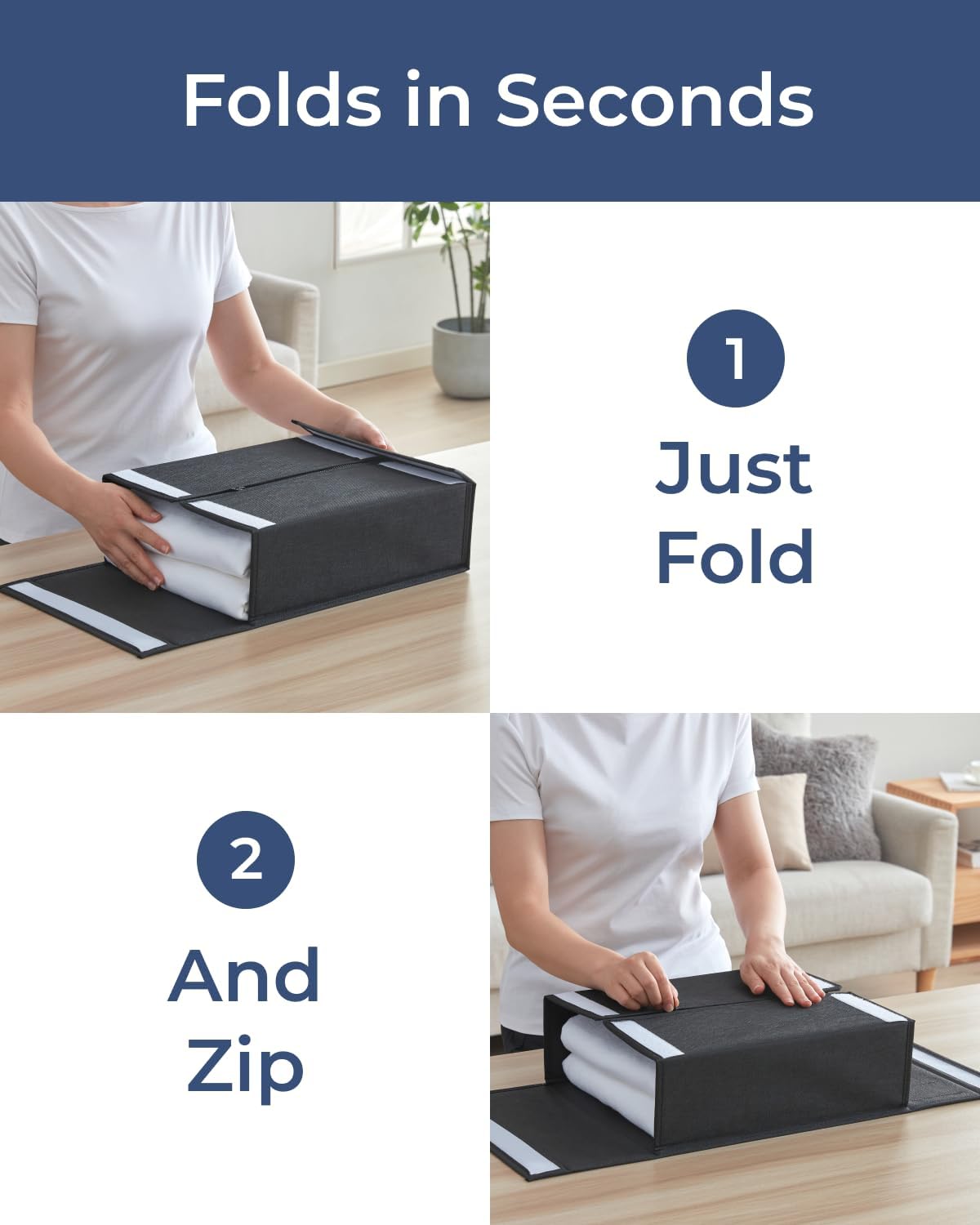 Skiennix Sheet Organizers - Foldable Storage Set for Linen Closet - King & Queen Size - Dustproof Bedding Container - Black