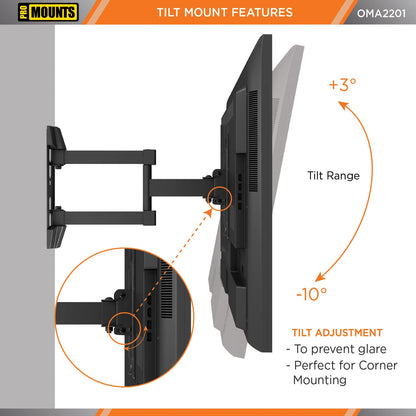 ProMounts Articulating/Full Motion Heavy Duty TV Wall Mount Bracket for 26-45 Inch LED, LCD Plasma Flat and Curved TV Screens, Holds Up to 77 lbs, Max VESA 200x200