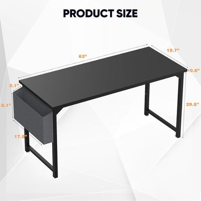 DUMOS 63-Inch Modern Office Computer Desk - Stylish Writing Table for Home & Bedroom - Black