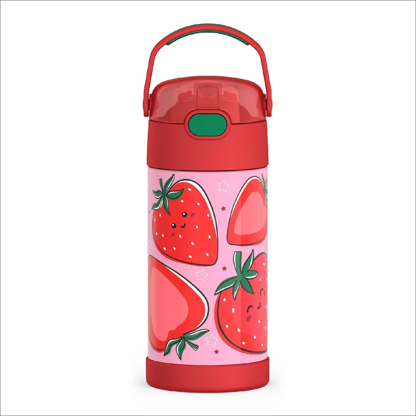 THERMOS FUNTAINER Water Bottle - 12 Ounce Kids Stainless Steel Vacuum Insulated with Straw, Strawberry Smiles