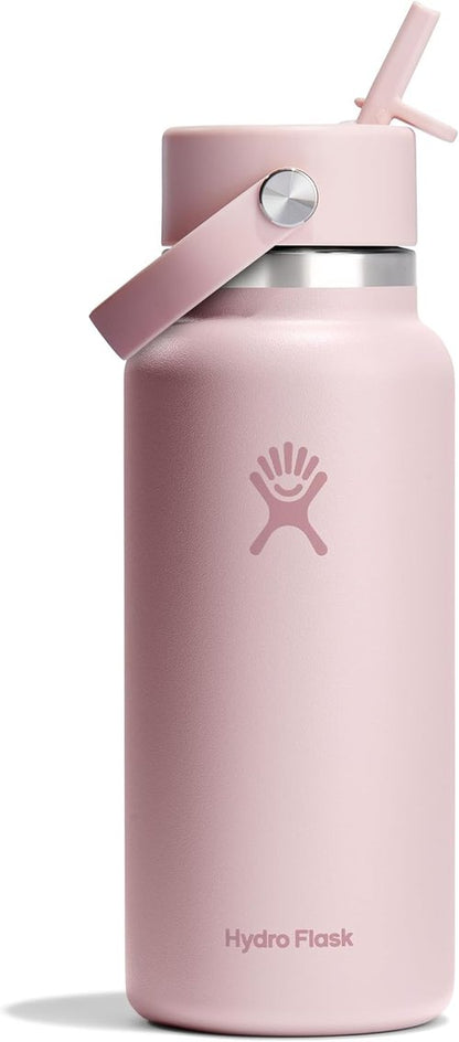 Hydro Flask Water Bottle - Insulated Stainless Steel with Wide Straw Lid | 32 Oz Trillium Pink, Leakproof