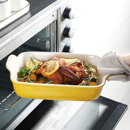 Sweejar Baking Pans Set - Durable Ceramic 9x13 Baking Dish with Handle | 3-Piece Casserole Bakeware Set in Yellow