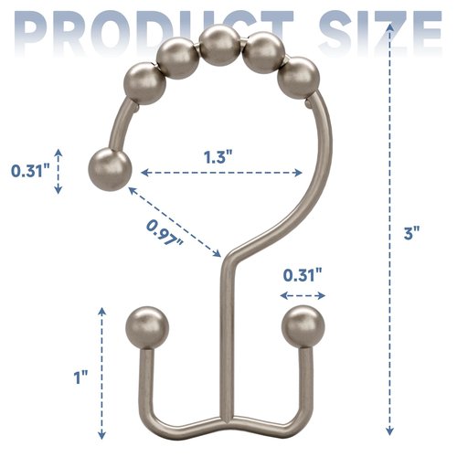 Titanker Shower Curtain Hooks Rings, Rust-Resistant Metal Double Glide Shower Hooks for Bathroom Shower Rods Curtains, Set of 12 Hooks - Matte Nickel