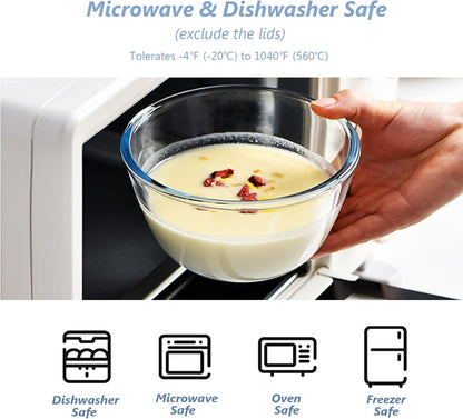 WhiteRhino Glass Mixing Bowls Set - Space-Saving Nesting Bowls with Lids | 4.5QT, 2.7QT, 1.1QT