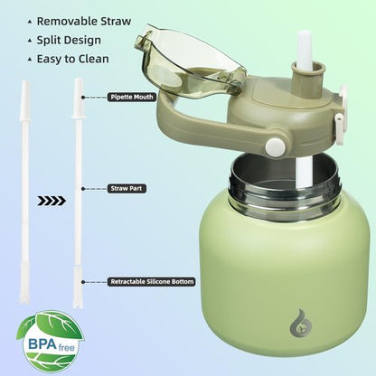 BJPKPK Insulated Water Bottle - 20 oz BPA-Free Stainless Steel Flask with Straw & Handle | Light Green