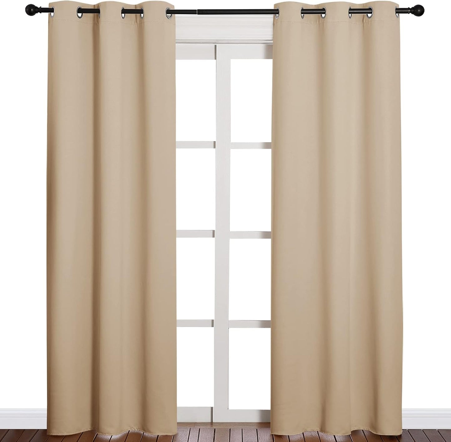 NICETOWN Thermal Insulated Eyelet Top Room Darkening Curtains - 2 Panels, W42 x L84 inches, Biscotti Beige
