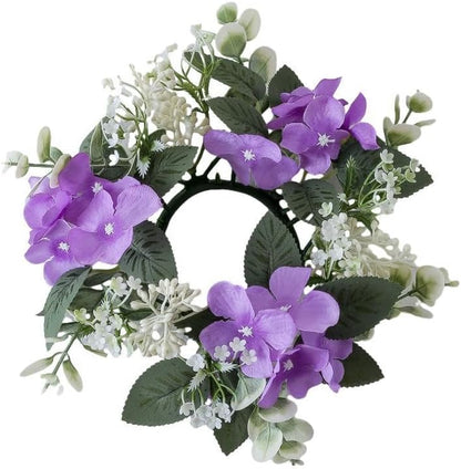 Regine Switzerland Candle Rings - Artificial Hydrangea & Eucalyptus Wreaths for Boho Decor | Purple