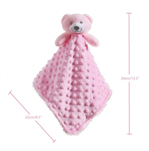 CREVENT Baby Comforting Security Blanket Lovey for Newborn Baby Girls Infants, Minky Dot Front + Sherpa Backing with Animal Face (Pink Bear)