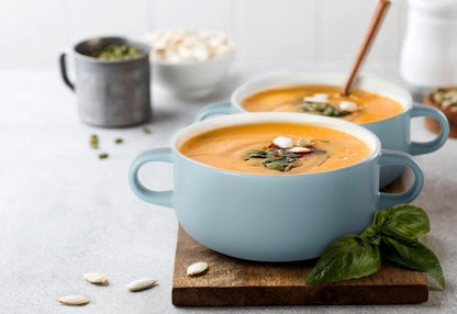 Kook Ceramic Soup Crocks - Oven & Microwave Safe Bowls with Handles | 18 oz, Set of 4 in Pale Blue