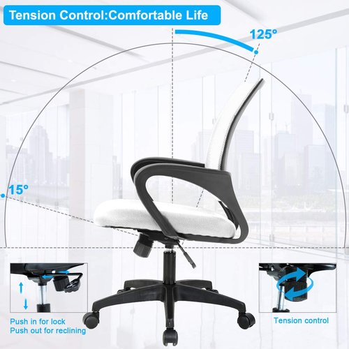 BestOffice | Ergonomic Office Chair | Mid-Back Swivel Desk Chair | Breathable Backrest & Lumbar Support | Adjustable Height | Sponge Seat | Rolling Wheels | White | for Adults & Women | Pack of 2