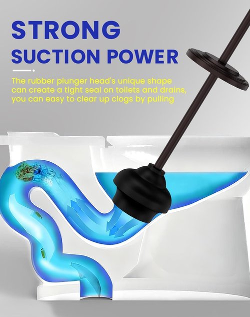 DOWRY Anti-Hand Off Toilet Plunger with Holder for Bathroom,Powerful Efficient Force Suction Cup,Heavy Duty, Deep Cleaning Bronze