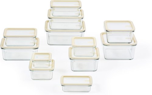 Glasslock Sens 24-Piece Glass Food Storage Set - Airtight & Leakproof | Microwave & Oven Safe, Nestable Design