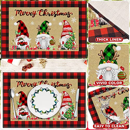 Christmas Gnome Truck Placemats Set of 6 - Holiday Kitchen Table Decor