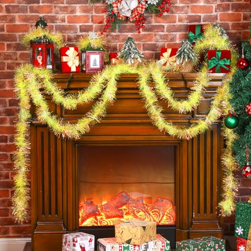 Moxweyeni Lime Green Metallic Tinsel Garland 25 ft Christmas Decor - Variation 1