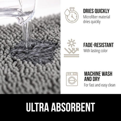 GORILLA GRIP Bath Rug & Loofah Shower Mat Bundle - Gray | 24x17 & 24x16 Sizes