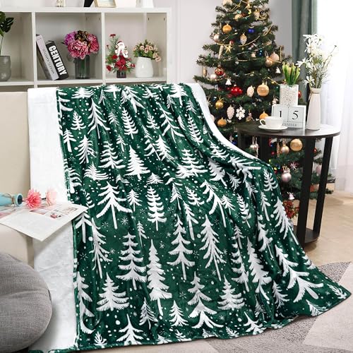 Christmas Throw Blanket 50x60 Inch - Holiday Decor Fleece Blanket - Merry Christmas Tree Design - Soft & Cozy