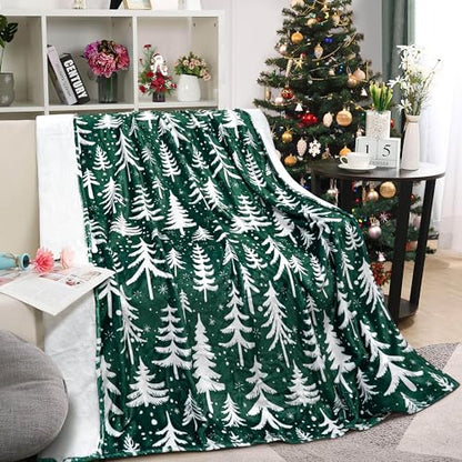 Christmas Throw Blanket 50x60 Inch - Holiday Decor Fleece Blanket - Merry Christmas Tree Design - Soft & Cozy