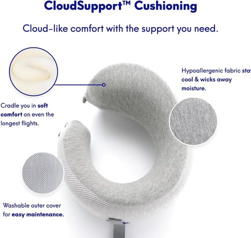 C CUSHION LAB Travel Pillow - Award-Winning Ergonomic Memory Foam for Neck & Chin Support | Compact Gray Design