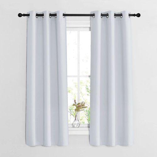 NICETOWN Bedroom Curtains 2 Panels Set - Easy Care Solid Thermal Insulated Silver Grommet Light Blocking Room Darkening Drapes for Bedroom/Kids Room 37 in x 63 in (W x L) , Greyish White)