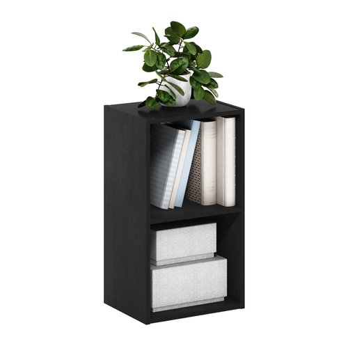 Furinno PASIR Book Shelf, 2-Tier Modern Bookshelf, Open Shelves Bookcase 9 x 12 x 21, Easy Assembly, for Living Room, Bedroom, Home Office, Blackwood