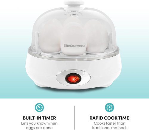 Elite Gourmet Easy Egg Cooker - Electric 7-Egg Capacity with Auto Shut-Off | BPA Free, Classic White