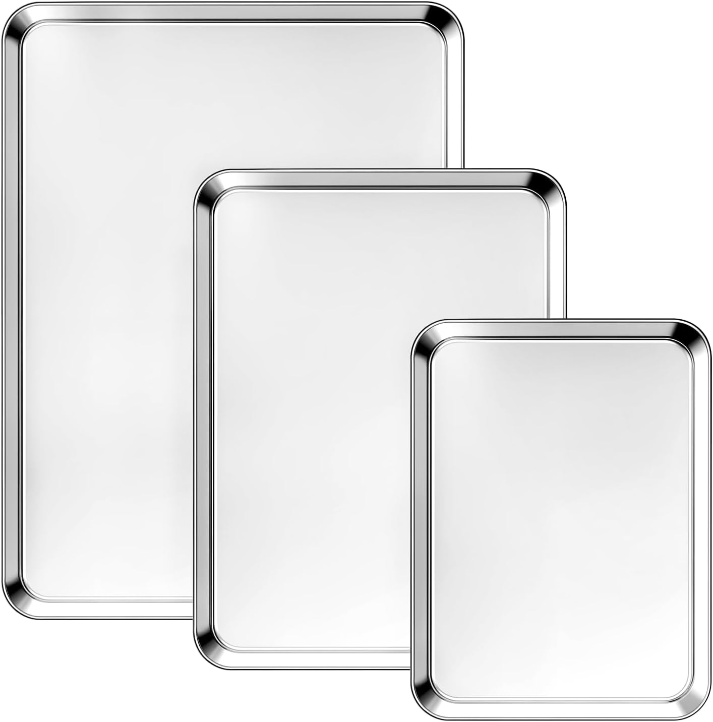 Ohtomber Stainless Steel Baking Sheet Pan Set - Heavy Duty 3 Pack Cookie Sheets | 9/12/16 Inch Trays for Roasting