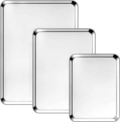 Ohtomber Stainless Steel Baking Sheet Pan Set - Heavy Duty 3 Pack Cookie Sheets | 9/12/16 Inch Trays for Roasting