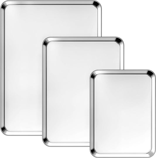 Ohtomber Stainless Steel Baking Sheet Pan Set - Heavy Duty 3 Pack Cookie Sheets | 9/12/16 Inch Trays for Roasting