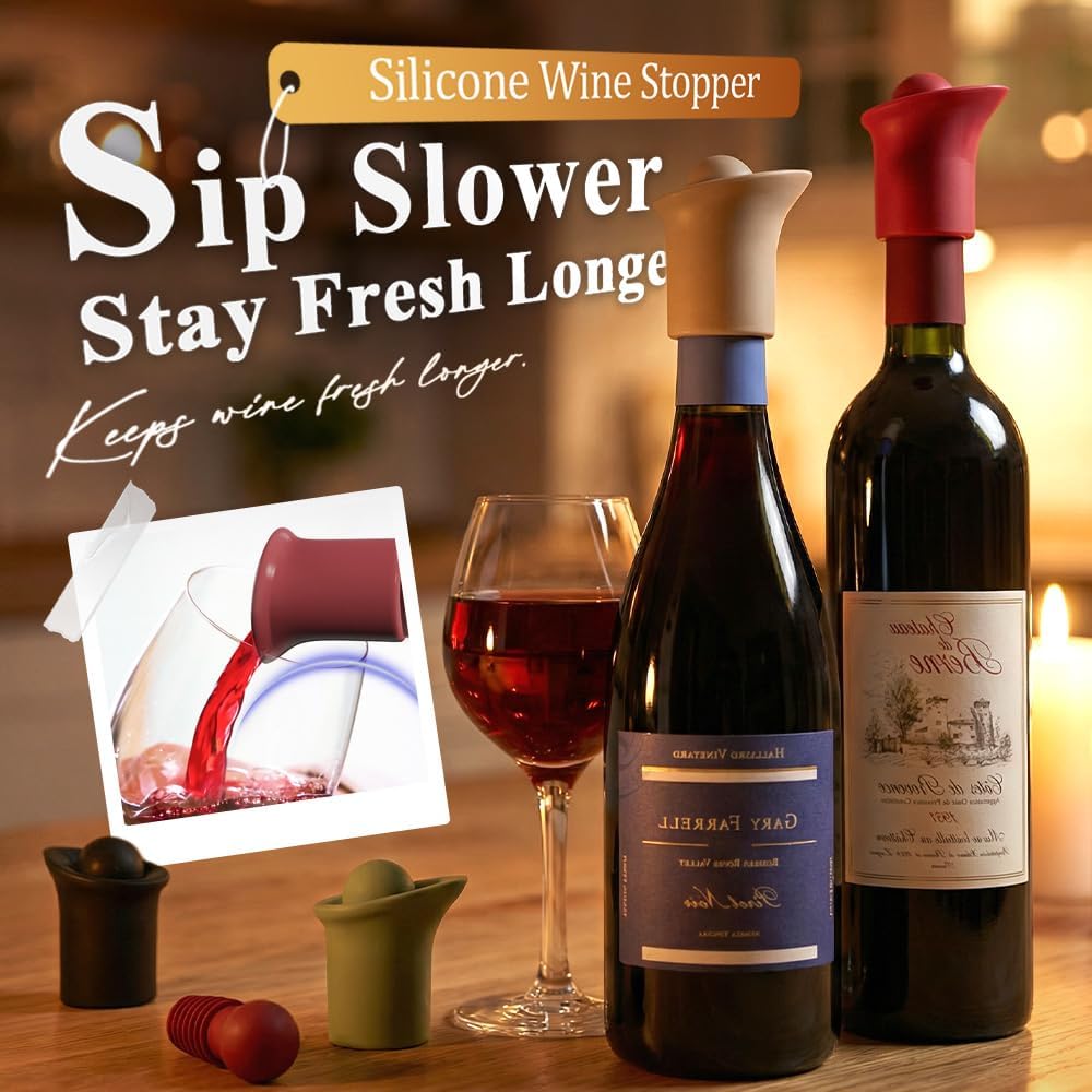 Silicone Wine Stopper for Wine Bottles, 2026 New Seal Bottle Cover Caps to Keep Wine Fresh, Upgrade Glass Bottle Sealer Covers Wine Stoppers for Home Use Cover Wine Bottle Caps (Red)