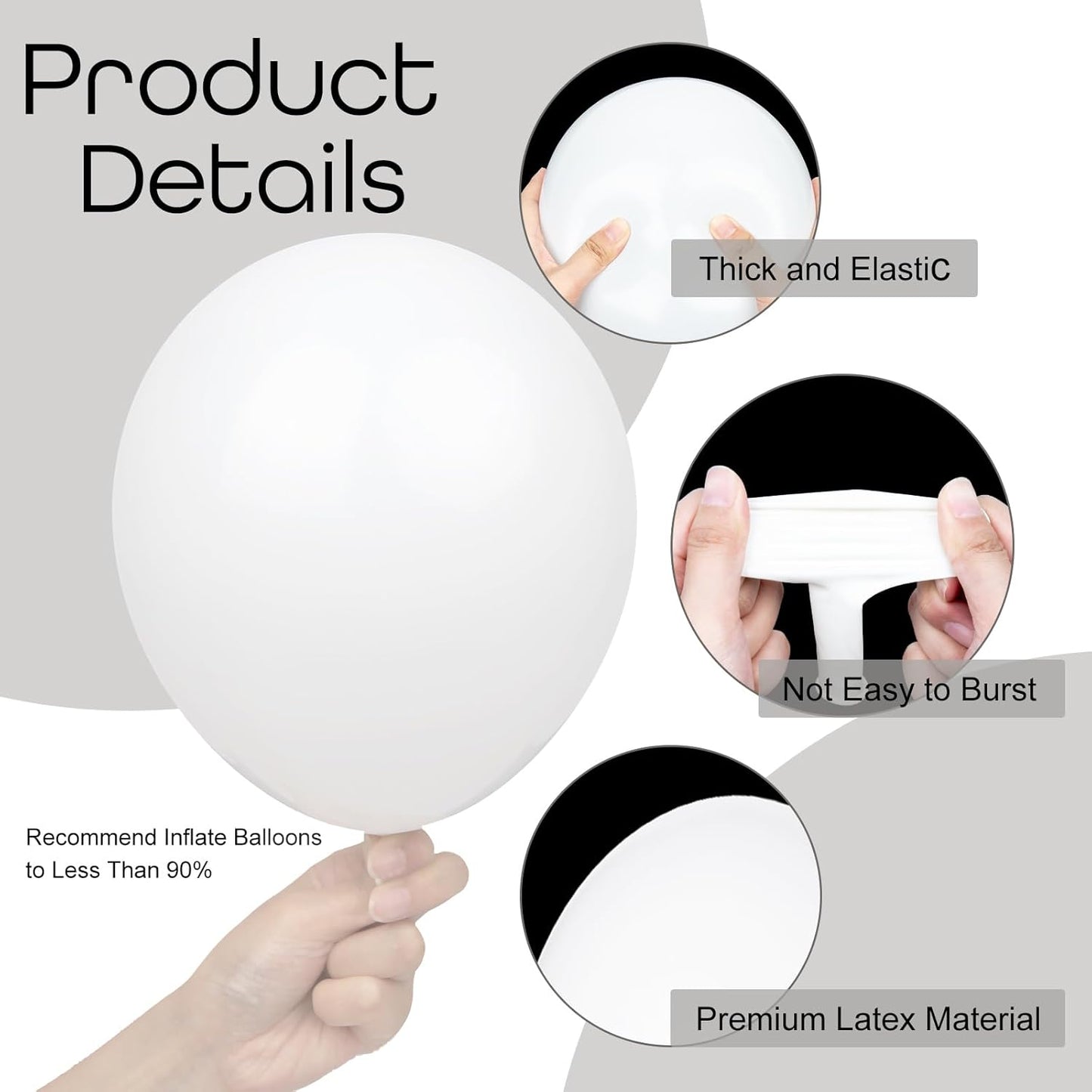 Ouddy White Balloon Set - 129 Pcs in Various Sizes with 6 Pcs 18” Matte White Balloon Arch Kit | Perfect for Birthdays, Weddings, and Celebrations